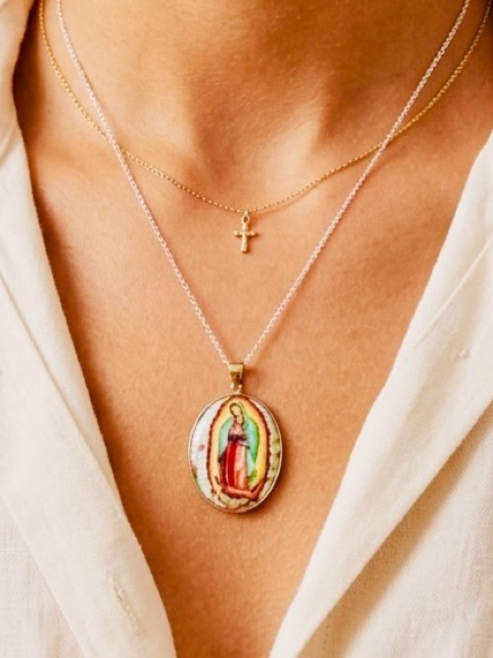 Our Lady of Guadalupe Sterling Pink/Gold Devotional Pendant With 925 Chain. 4.1g